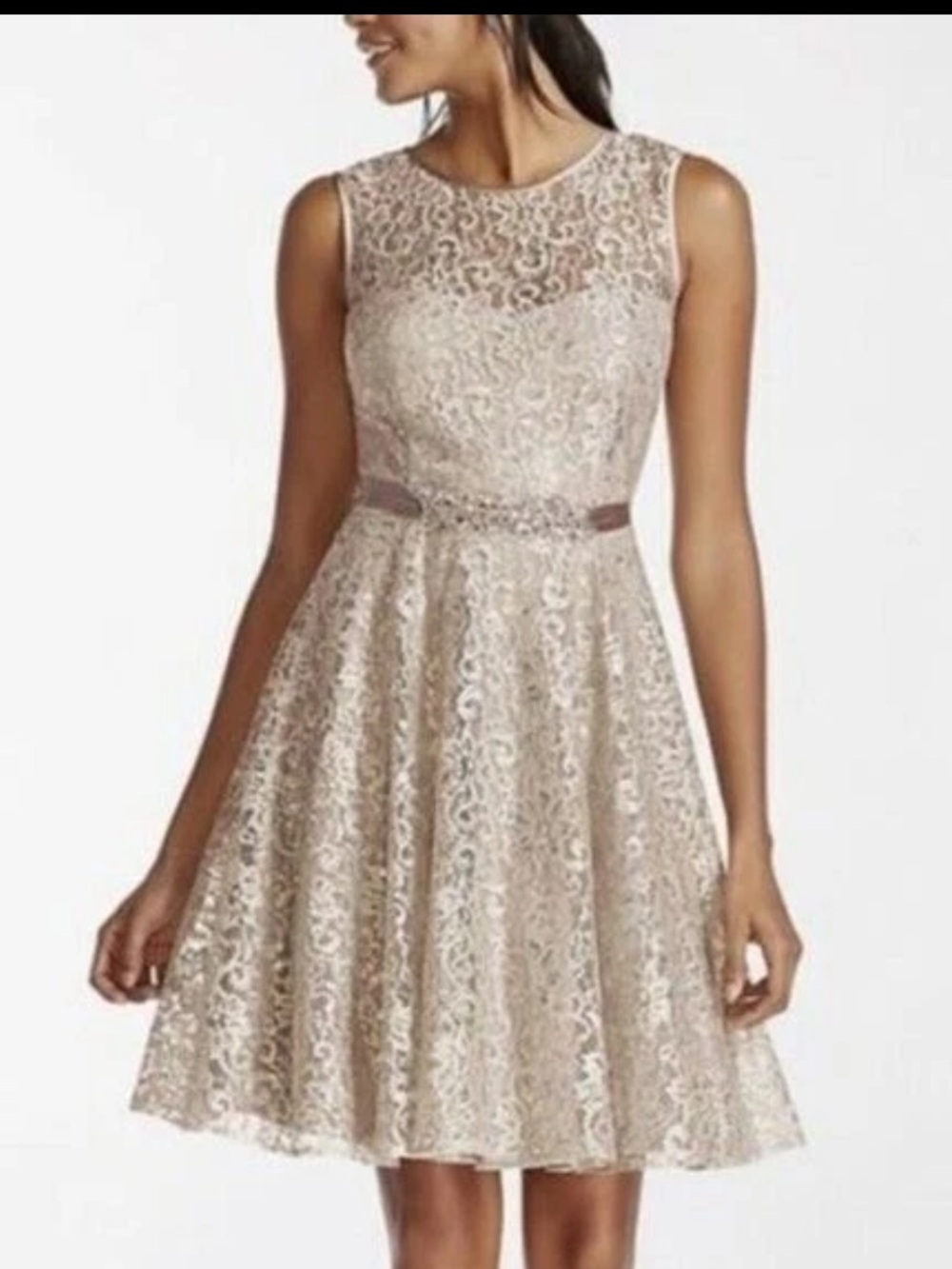 Vintage Cache Y2K Lace Fit Flare Prom Homecoming Cocktail Dress Champagne Size 2